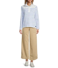 L.L.Bean Peaks Island Stripe Mock Neck Long Sleeve Pullover Sweater