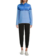 L.L.Bean Peaks Island Stripe Mock Neck Long Sleeve Pullover Sweater