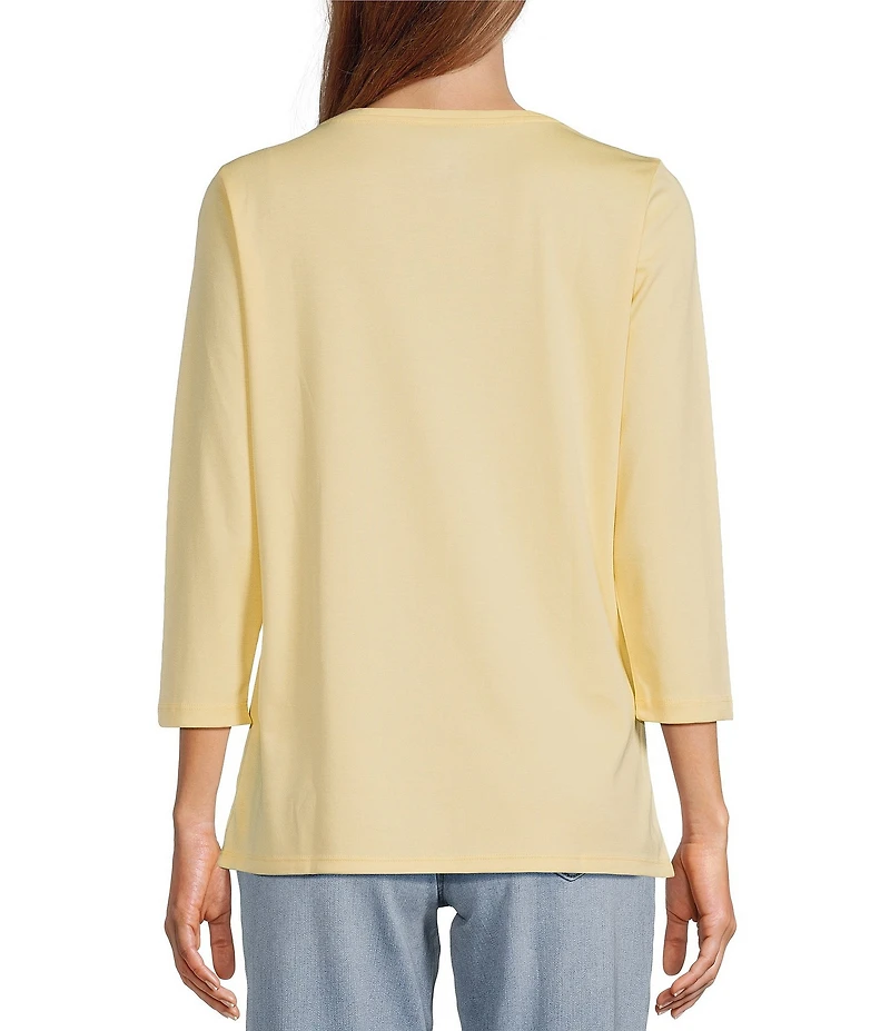 L.L.Bean Pima Cotton Crew Neckline Quarter Length Sleeve Tee