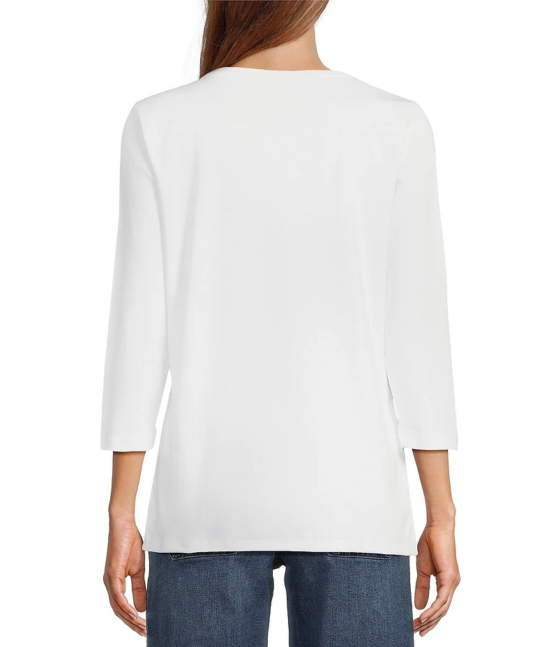 L.L.Bean Pima Cotton Crew Neckline Quarter Length Sleeve Tee