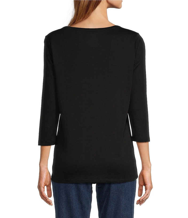 L.L.Bean Pima Cotton Crew Neckline Quarter Length Sleeve Tee