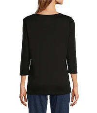 L.L.Bean Pima Cotton Crew Neckline Quarter Length Sleeve Tee