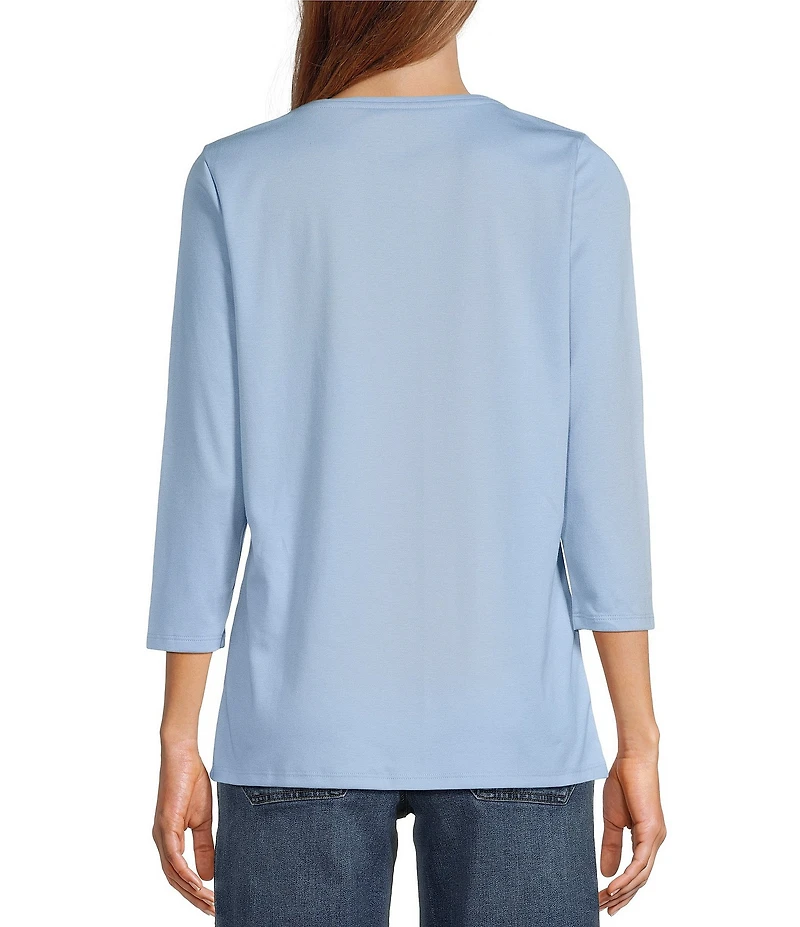 L.L.Bean Pima Cotton Crew Neckline Quarter Length Sleeve Tee