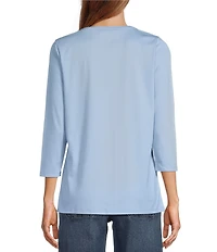 L.L.Bean Pima Cotton Crew Neckline Quarter Length Sleeve Tee