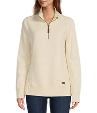 L.L.Bean Quilted Knit Stand Collar Long Sleeve Kangaroo Pocket Quarter-Zip Pullover Top