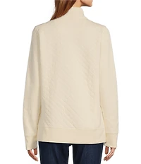 L.L.Bean Quilted Knit Stand Collar Long Sleeve Kangaroo Pocket Quarter-Zip Pullover Top