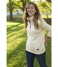 L.L.Bean Quilted Knit Stand Collar Long Sleeve Kangaroo Pocket Quarter-Zip Pullover Top