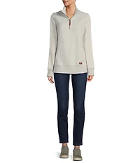 L.L.Bean Quilted Knit Stand Collar Long Sleeve Kangaroo Pocket Quarter-Zip Pullover Top