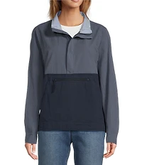 L.L.Bean Seersucker Anorak Mock Neck Half Zip Pullover Long Sleeve Jacket