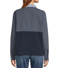 L.L.Bean Seersucker Anorak Mock Neck Half Zip Pullover Long Sleeve Jacket