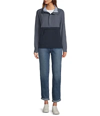 L.L.Bean Seersucker Anorak Mock Neck Half Zip Pullover Long Sleeve Jacket