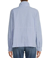 L.L.Bean Seersucker Anorak Mock Neck Half Zip Pullover Long Sleeve Jacket