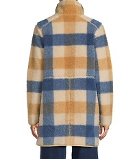 L.L.Bean Sherpa Fleece Plaid Stand Collar Snap Front Coat