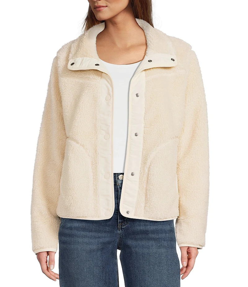 L.L.Bean Sherpa Fleece Stand Collar Long Sleeve Snap-Front Cozy Jacket