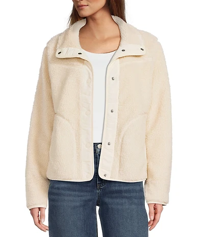 L.L.Bean Sherpa Fleece Stand Collar Long Sleeve Snap-Front Cozy Jacket