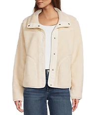 L.L.Bean Sherpa Fleece Stand Collar Long Sleeve Snap-Front Cozy Jacket