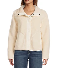 L.L.Bean Sherpa Fleece Stand Collar Long Sleeve Snap-Front Cozy Jacket