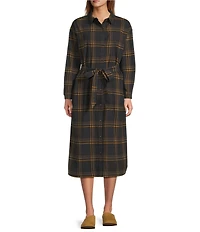 L.L.Bean Signature Camp Soft Flannel Plaid Belted Button Front Midi Dress
