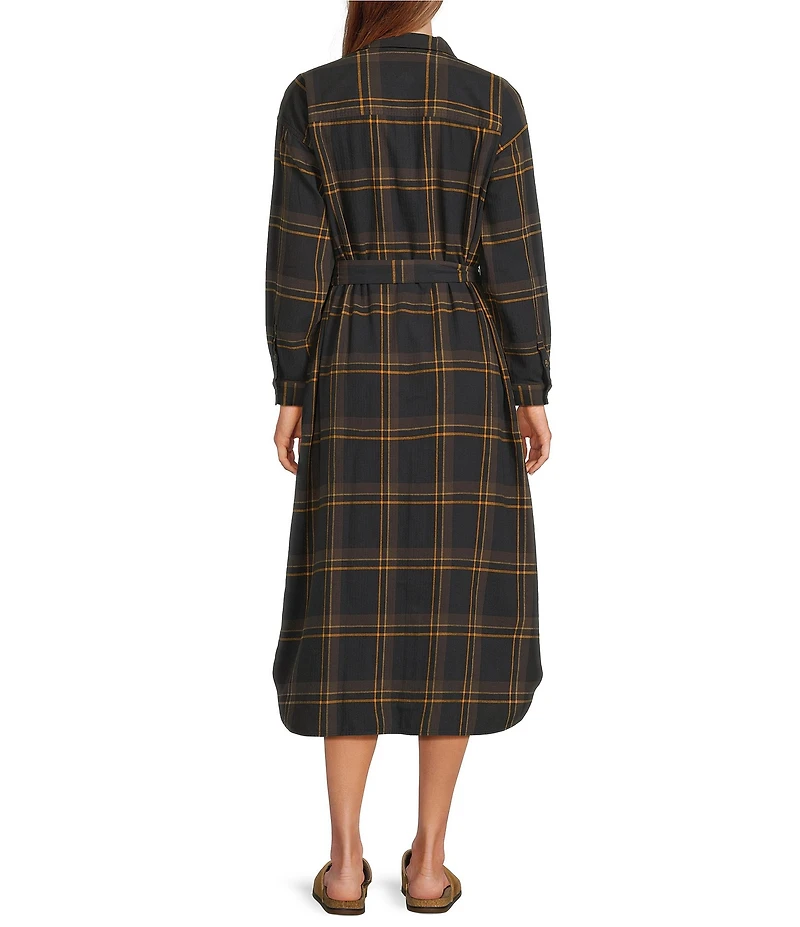 L.L.Bean Signature Camp Soft Flannel Plaid Belted Button Front Midi Dress