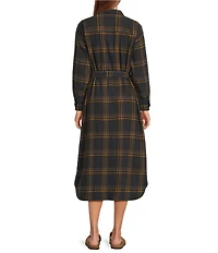L.L.Bean Signature Camp Soft Flannel Plaid Belted Button Front Midi Dress