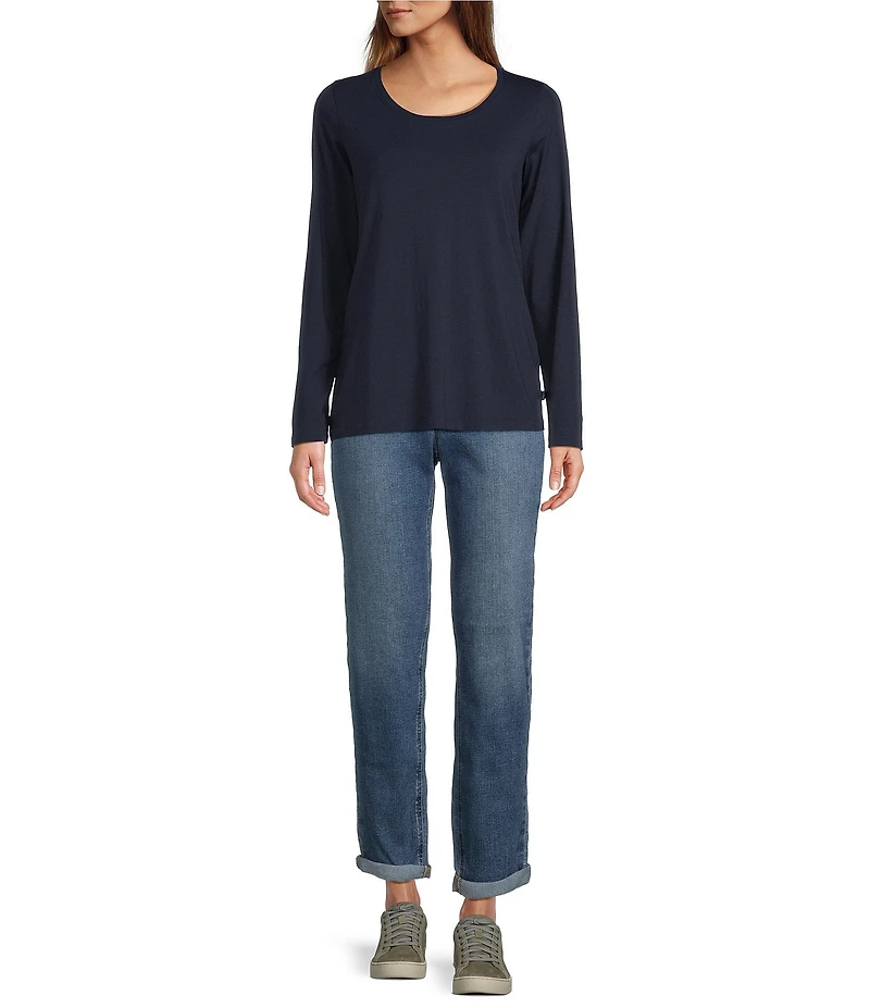L.L.Bean Soft Stretch Knit Supima® Cotton Blend Scoop Neck Long Sleeve Tee Shirt