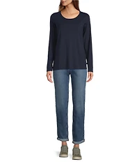L.L.Bean Soft Stretch Knit Supima® Cotton Blend Scoop Neck Long Sleeve Tee Shirt