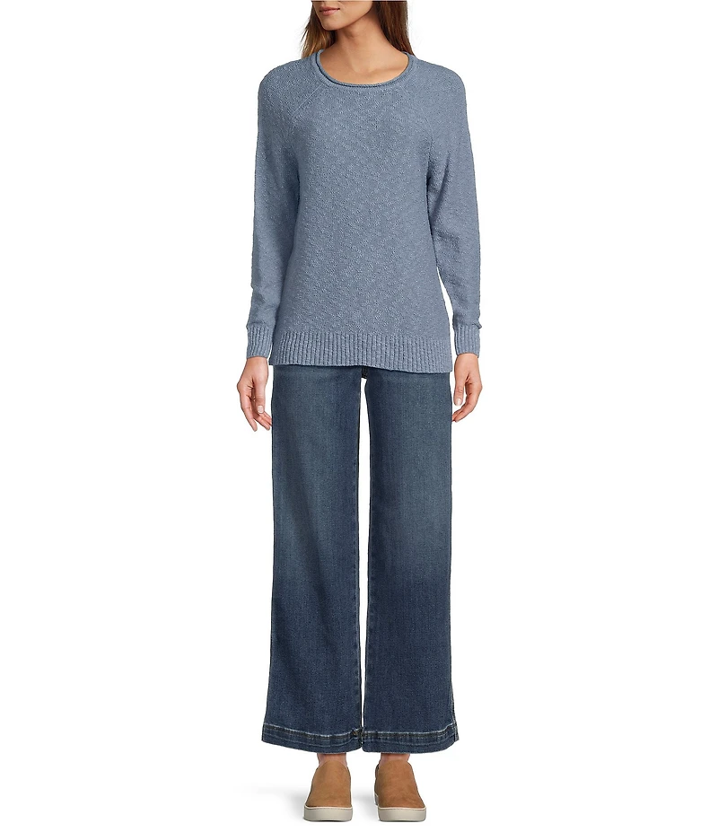 L.L.Bean Soft Texture Cotton Slub Roll Neck Long Sleeve Midweight Pullover