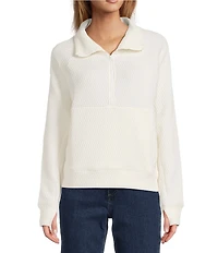 L.L.Bean Solid Ridge Knit Texture Stand Collar Oversize Fit Half Zip Pullover