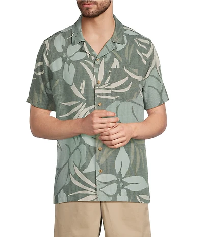 L.L.Bean Sunwashed Summer Tropical Print Short Sleeve Woven Camp Shirt