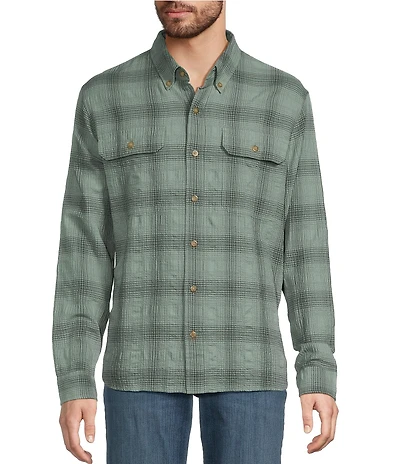 L.L.Bean Sunwashed Textured Plaid Long Sleeve Woven Shirt
