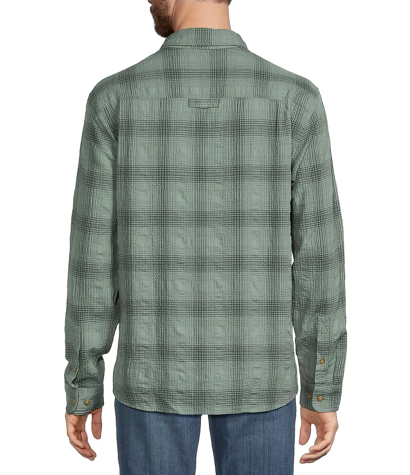 L.L.Bean Sunwashed Textured Plaid Long Sleeve Woven Shirt