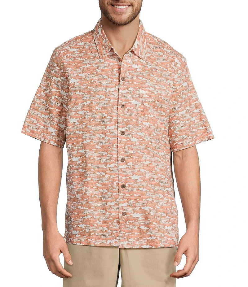 L.L.Bean Tropics Allover Print Short Sleeve Woven Shirt