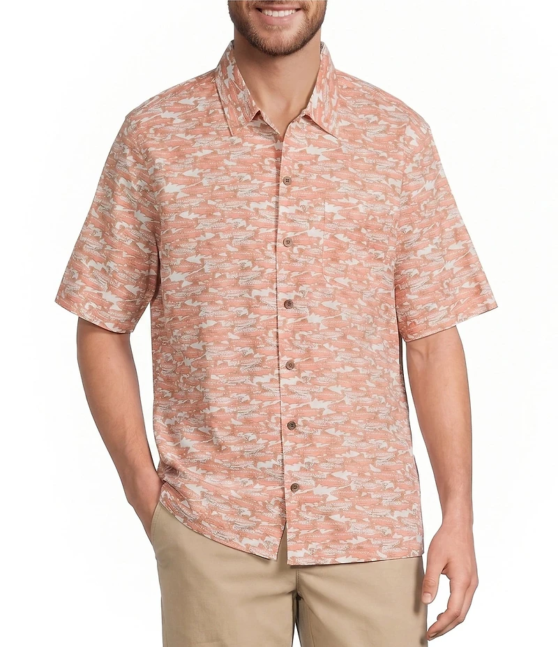 L.L.Bean Tropics Allover Print Short Sleeve Woven Shirt