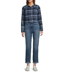 L.L.Bean Whisperweight Plaid Print Flannel Point Collar Button Front Shirt