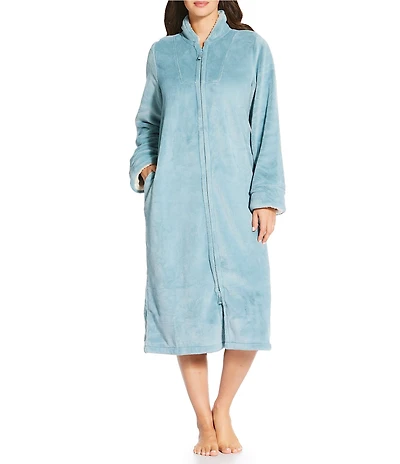 L.L.Bean Wicked Plush Fleece Long Sleeve Stand Collar Zip-Front Long Robe