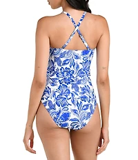 La Blanca Botanical Brocade High Neck Keyhole Tankini Swim Top