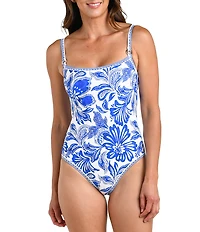 La Blanca Botanical Brocade Scoop Neck Lingerie Tank One Piece Swimsuit
