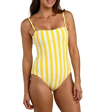 La Blanca Coastal Club House Reversible Square Neck Bandeau One Piece Swimsuit