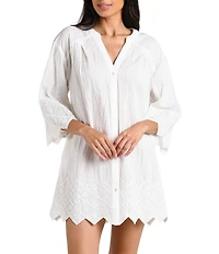 La Blanca Crinkle Collective Split V-Neck Button Front Tunic Swim Cover-Up