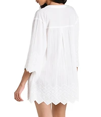 La Blanca Crinkle Collective Split V-Neck Button Front Tunic Swim Cover-Up