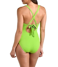 La Blanca Island Goddess Front Twist Tommy Control Plunge One Piece Swimsuit