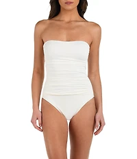 La Blanca Island Goddess Shirred Bandeau One Piece Swimsuit