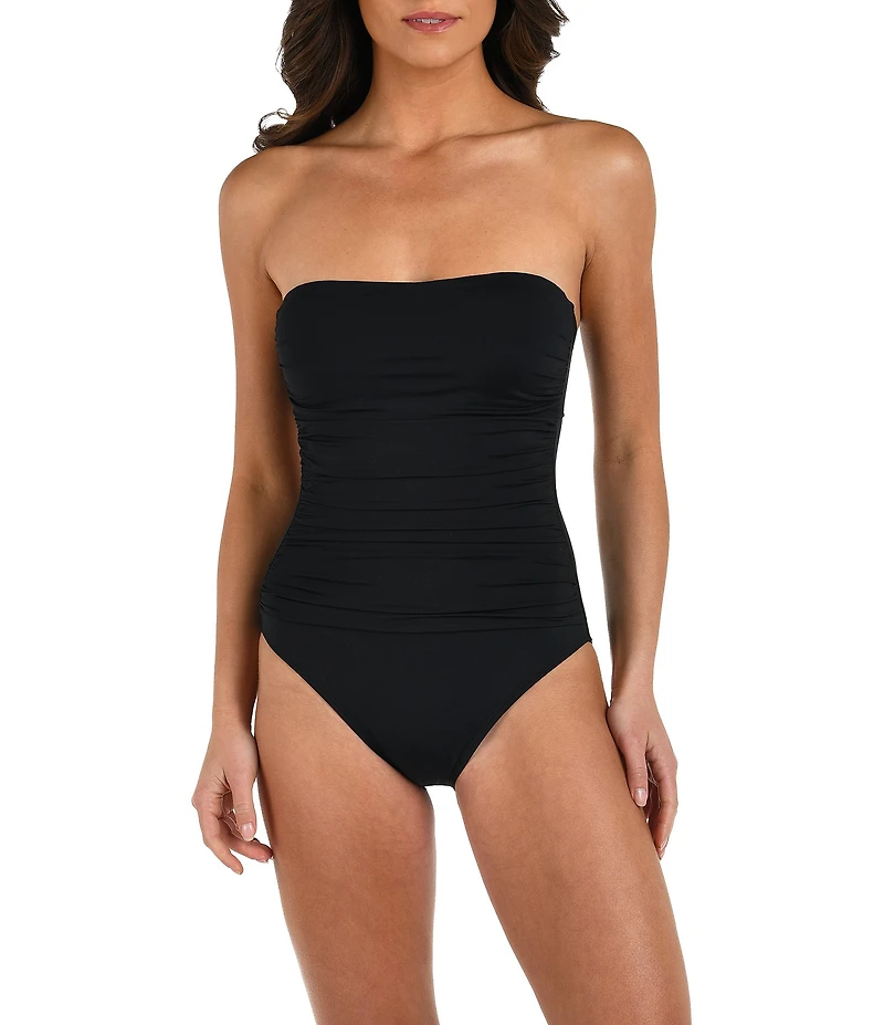 La Blanca Island Goddess Shirred Bandeau One Piece Swimsuit