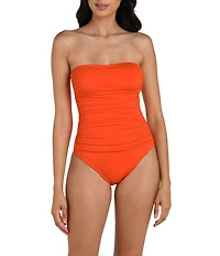 La Blanca Island Goddess Shirred Bandeau One Piece Swimsuit