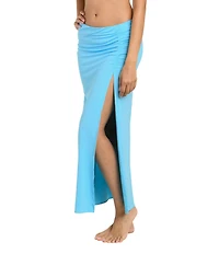 La Blanca Island Goddess Side Shirred High Leg Maxi Skirt Swim Cover-Up