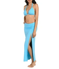 La Blanca Island Goddess Side Shirred High Leg Maxi Skirt Swim Cover-Up