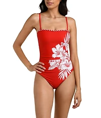La Blanca Mariner Blooms Strapless Tummy Control Bandeau One Piece Swimsuit