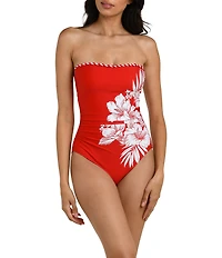 La Blanca Mariner Blooms Strapless Tummy Control Bandeau One Piece Swimsuit
