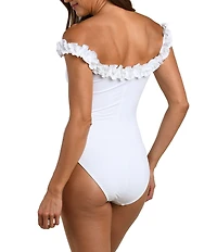 La Blanca Off-The-Shoulder Solid Ruffle One Piece Swimsuit