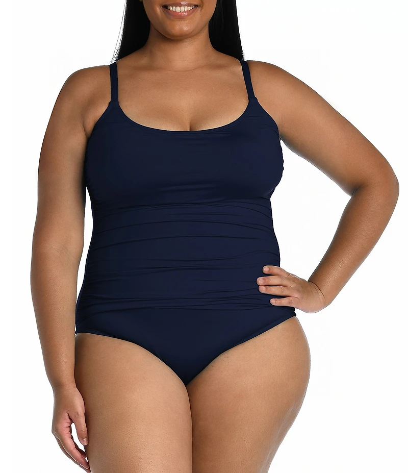 La Blanca Plus Size Island Goddess Scoop Neck Tummy Control Tank One Piece Swimsuit